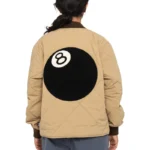 Women's Stussy 8 Ball Brown & Black Quilted Liner Nylon Jacket