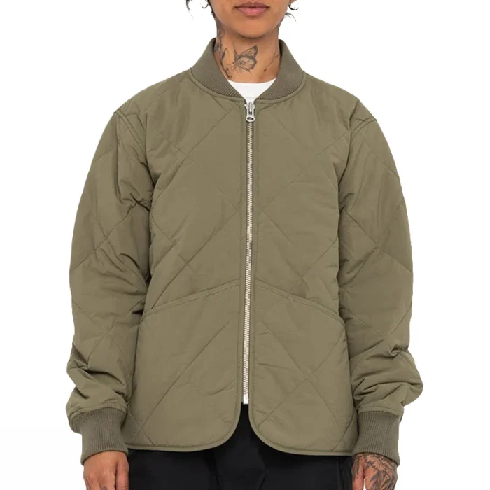 Women's Stussy 8 Ball Olive & Black Quilted Liner Nylon Jacket