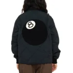 Women's Stussy Eight Ball Black Quilted Liner Nylon Jacket