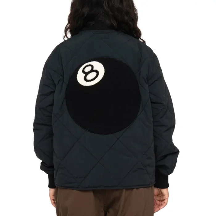 Women's Stussy Eight Ball Black Quilted Liner Nylon Jacket