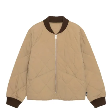 Women's Stussy Eight Ball Light Brown Quilted Liner Nylon Jacket